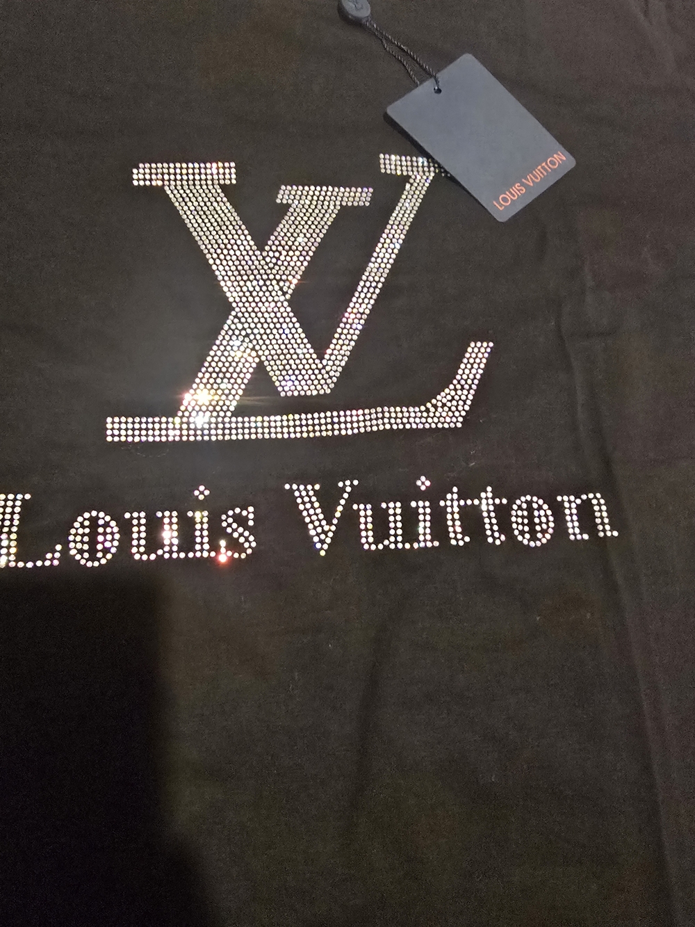 Louis Vuitton Black Rhinestone Logo Tee - Picture 5 of 9